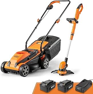 LawnMaster 20VMWGT 24V Max 13-inch Lawn Mower and Grass Trimmer 10-inch Combo with 2x4.0Ah Batteries and Charger