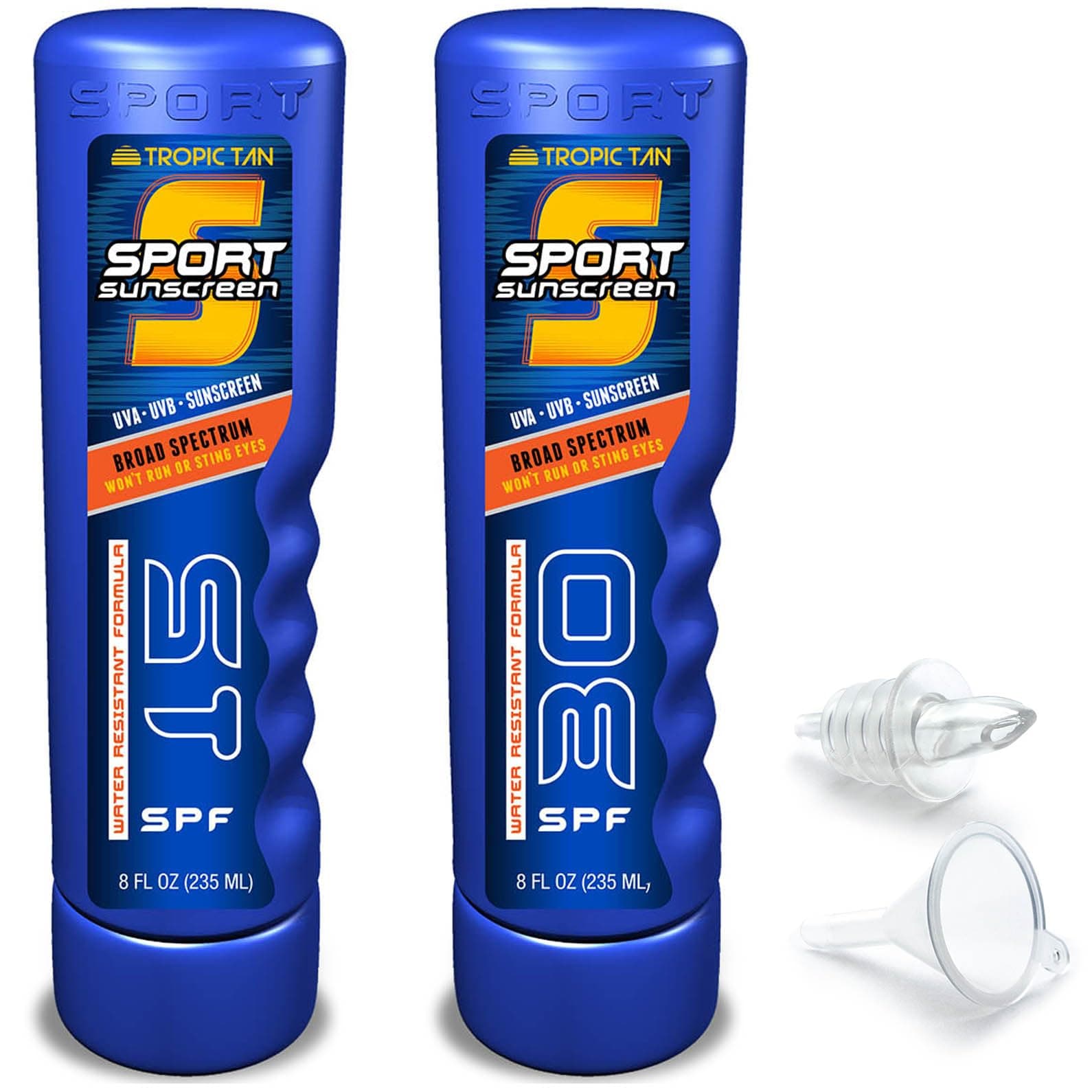 Sport Bottle Sunscreen Flask 2 Pack (16 oz Total) - Hidden Alcohol Travel Flasks - Secret Liquor Containers for Beaches, Cruises, and Sports Events – Includes Funnel & Spout