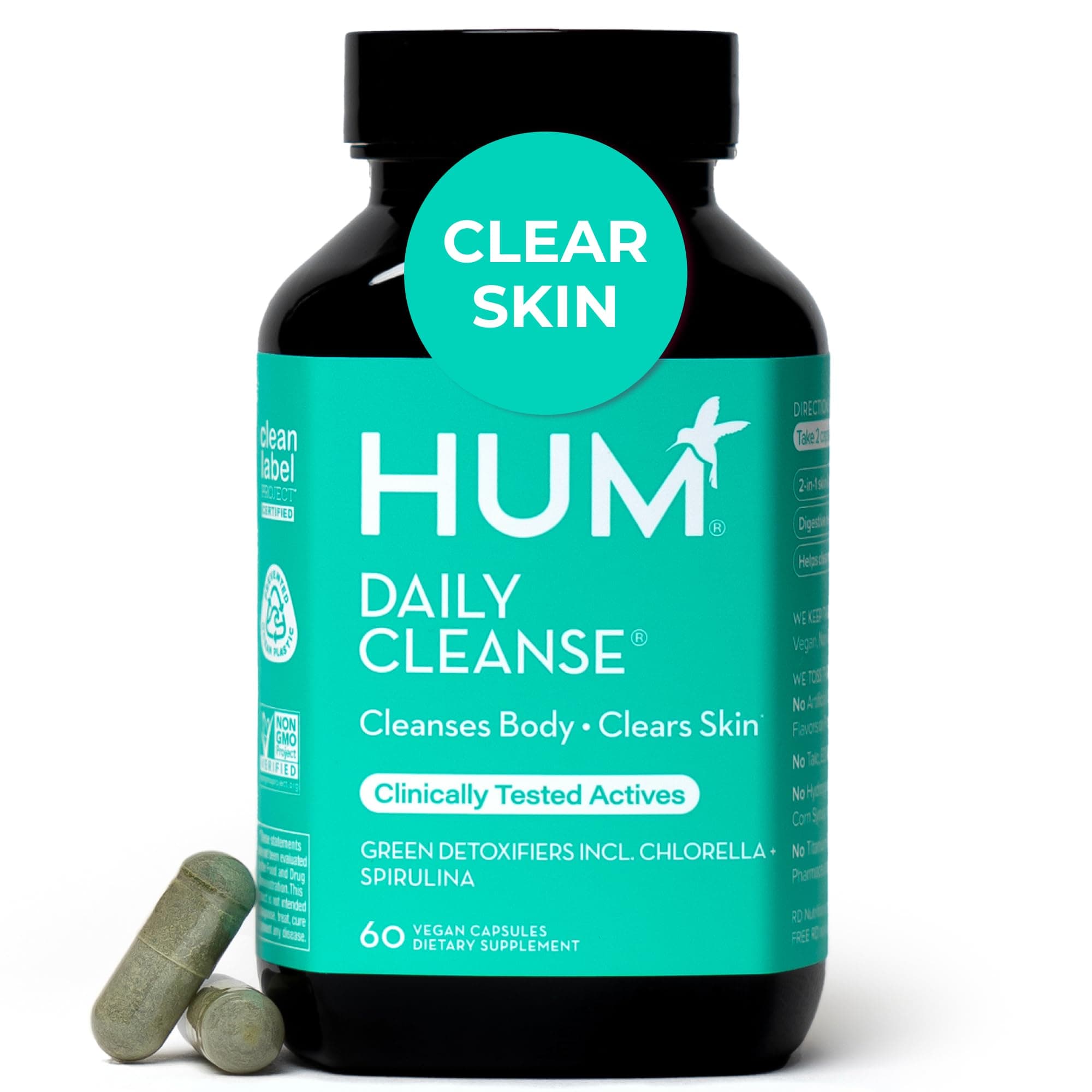 Daily Cleanse Acne Supplements - Support for Clear Skin & Improved Digestion with Organic Algae, Detoxifying Herbs, Vitamins & Minerals - Skin Supplement for Women and Men (60 Vegan Capsules)