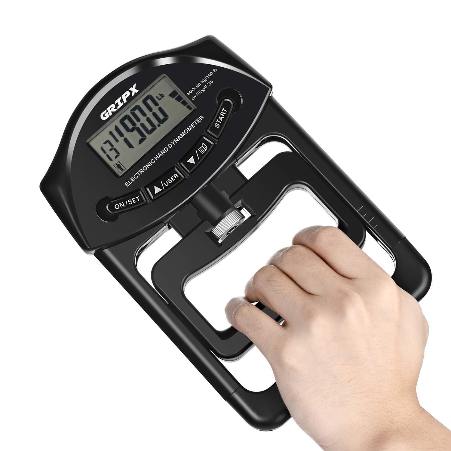GRIPX Digital Hand Dynamometer Grip Strength Measurement Meter Auto Capturing Electronic Hand Grip Power 198Lbs / 90Kgs