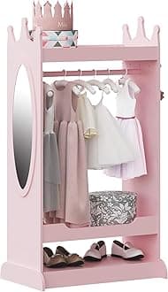 UTEX Kids Dress up Storage with Mirror,Costume Wardrobe for Kids, Open Hanging Armoire Closet,Pretend Storage Closet, Costume Storage Dresser (Pink)