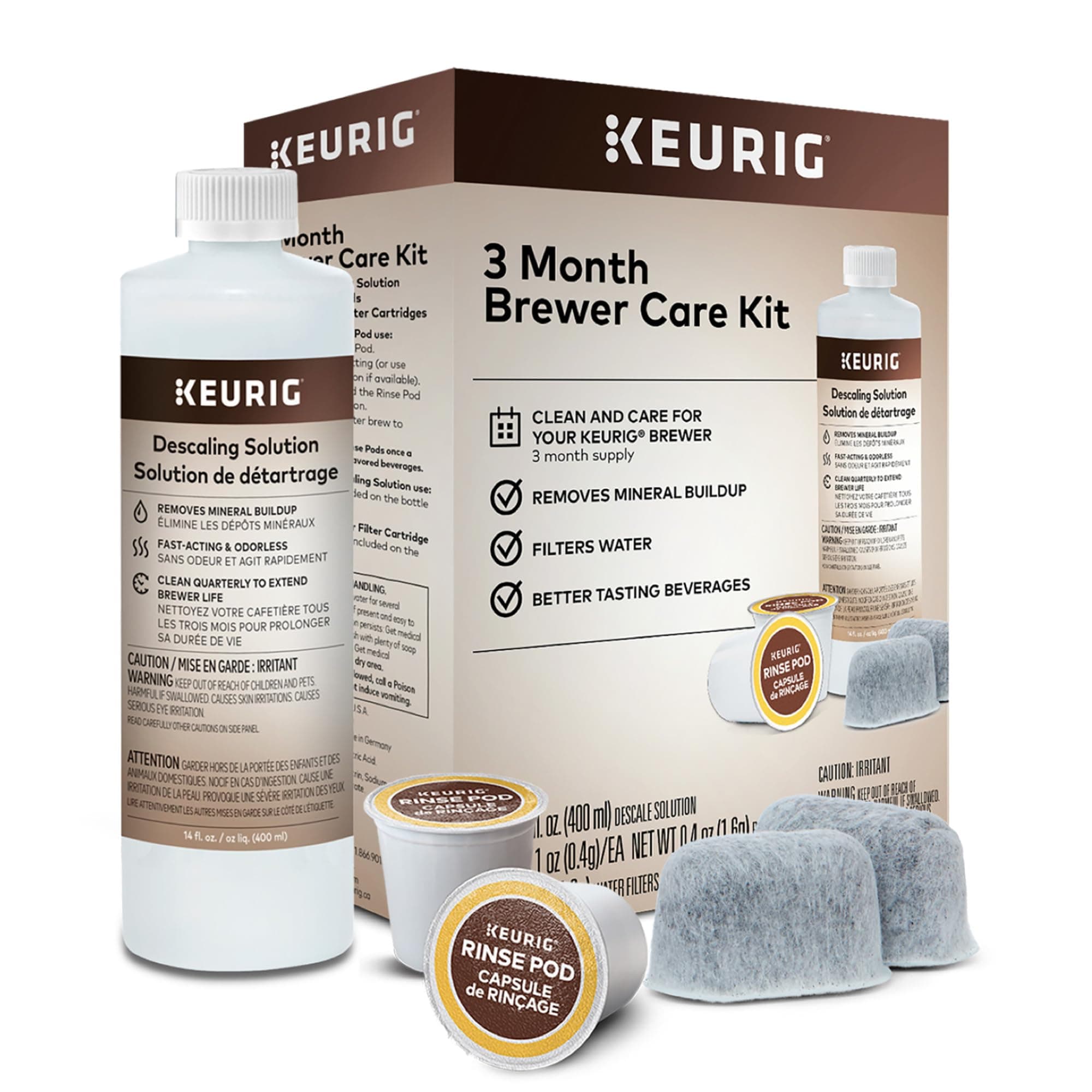 3-Month Brewer Maintenance Kit, Includes Descaling Solution, Water Filter Cartridges & Rinse Pods, Compatible with Keurig Classic/1.0 & 2.0 K-Cup Pod Coffee Makers, 7 Count
