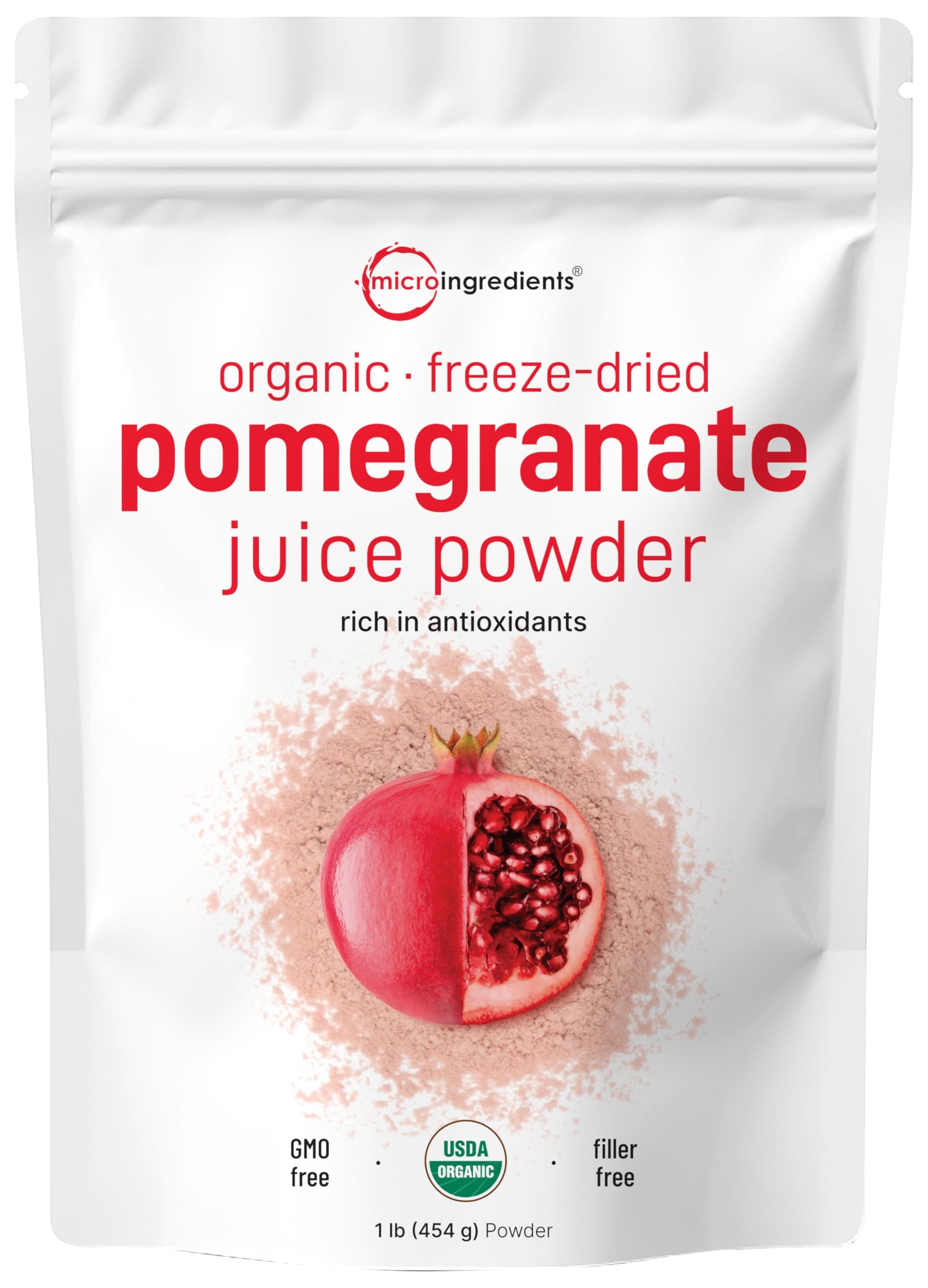 Organic Pomegranate Juice Powder, 1 Pound | 100% Natural Fruit Powder | Freeze Dried & Cold Pressed | No Sugar & Additives | Great Flavor for Drinks, Smoothie, & Beverages | Non-GMO & Vegan Friendly