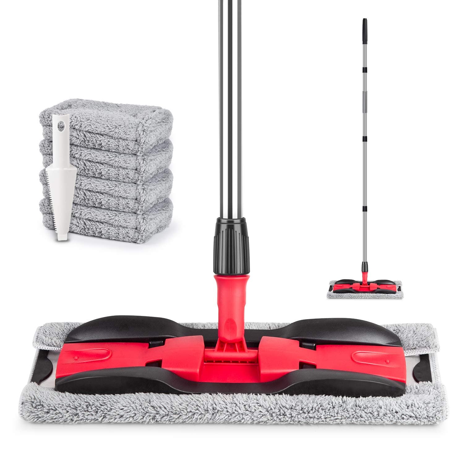 Microfiber Mops for Hardwood Floor Cleaning: MEXERRIS Flat Floor Mop with 4 Washable Pads 59" Adjustable Handle - Dust Dry Mops for Kitchen Bathroom Tile Laminate Wood Vinyl - Home Commercial Mop