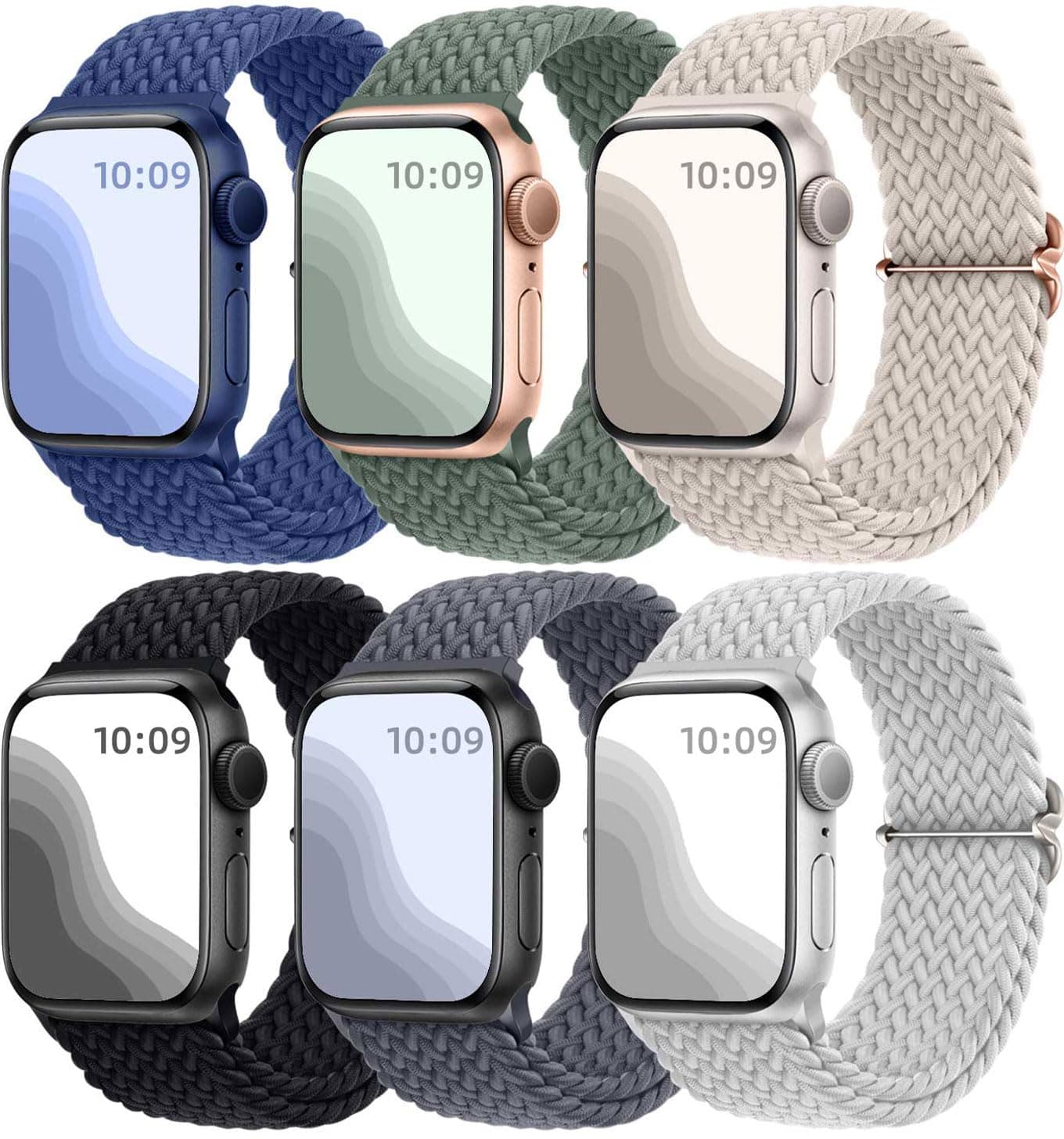 Maledan 6 Pack Braided Solo Loop Compatible with Apple Watch Straps 40mm 38mm 41mm 42mm for Women Men, Adjustable Nylon Stretchy Elastic Sport Band for iWatch SE Series 11 10 9 8 7 6 5 4 3 2 1 Ultra