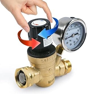 U.S. Solid 3/4" GHT RV Water Pressure Regulator, Handwheel Adjustable Lead-Free Brass Regulator Valve with Gauge & Filter for RV, Camper & Garden Hose