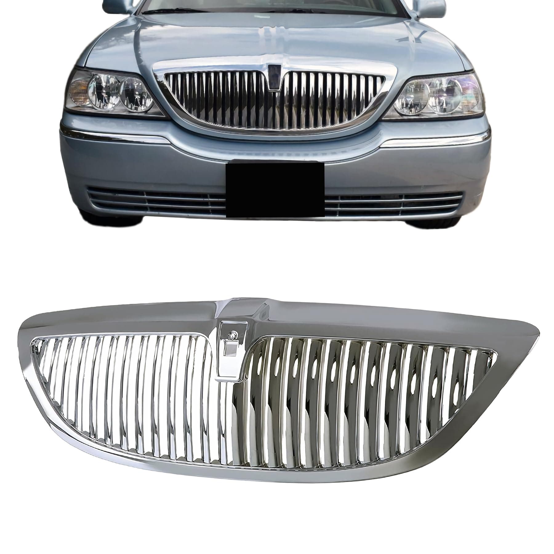 Replacement Parts Front Grille Grill Assembly With Chrome Shell And Insert Compatible With Lincoln Town Car 2003 2004 2005 2006 2007 2008 2009 2010 2011