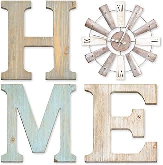ZAZIWZ Farmhouse Home Signs with Windmill Clock Wall Decor Rustic Home Letters Wall Art for Living Room Kitchen Entryway Dining Room Bedroom (mix color)