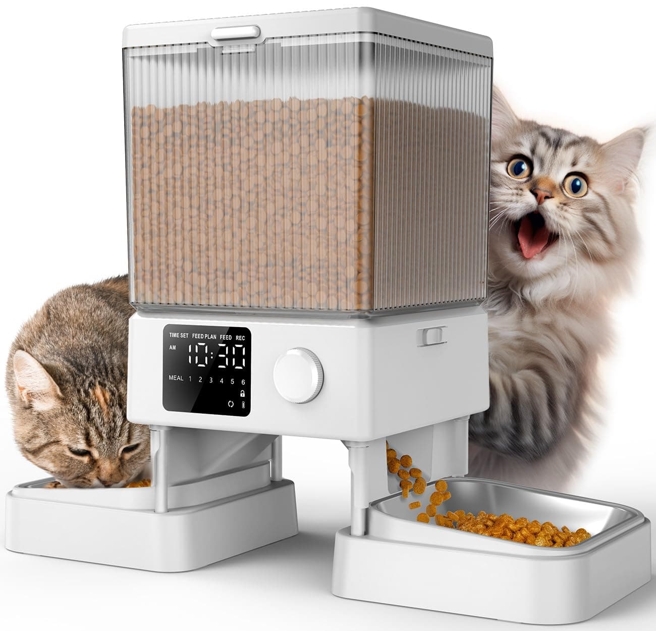 Automatic Cat Feeder for 2 Cats, 20 Cups/5L Automatic Cat Food Dispenser for Small Pets Indoor, Timed Cat Feeder for Dry Food(White)