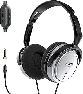 PHILIPS Over Ear Wired Stereo Headphones for Podcasts, Studio Monitoring and Recording Headset for Computer, Keyboard and Guitar with 6.3 mm (1/4") Add On Adapter- Silver