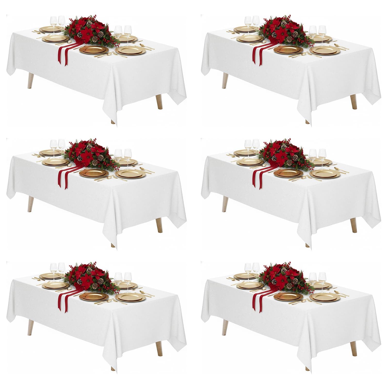 6 Pack White Table Cloth for Rectangle Table, 70 x 120 Inch Polyester Fabric Tablecloths Rectangular, Table Covers 6-8ft for Party, Banquet, Dining, Wedding, Graduation