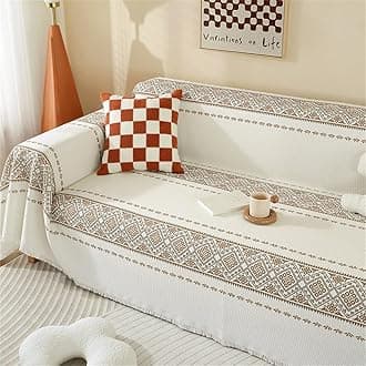 FANSU Throw for Sofa Large 1/2/3/4 Seater, Soft Beige Bohemia Throw Blanket Sofa Reversible Versatile Throw Decorative Blanket for Chair Settees Couch Sofa Bed (Folk-Custom,1 Seat Plus(180x180cm)