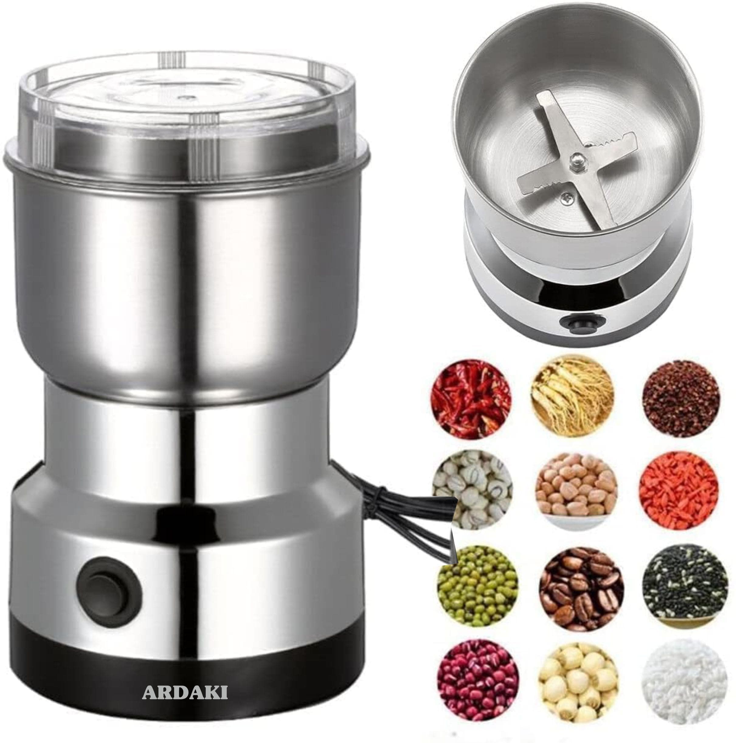 Grinder Machine for Kitchen Mixer Grinder Multi Functional Coffee Herbs Spices Nuts Grain Seasonings Spices Mill Powder Machine Stainless Steel Mixie for Kitchen (Mixer_Grinder_200)