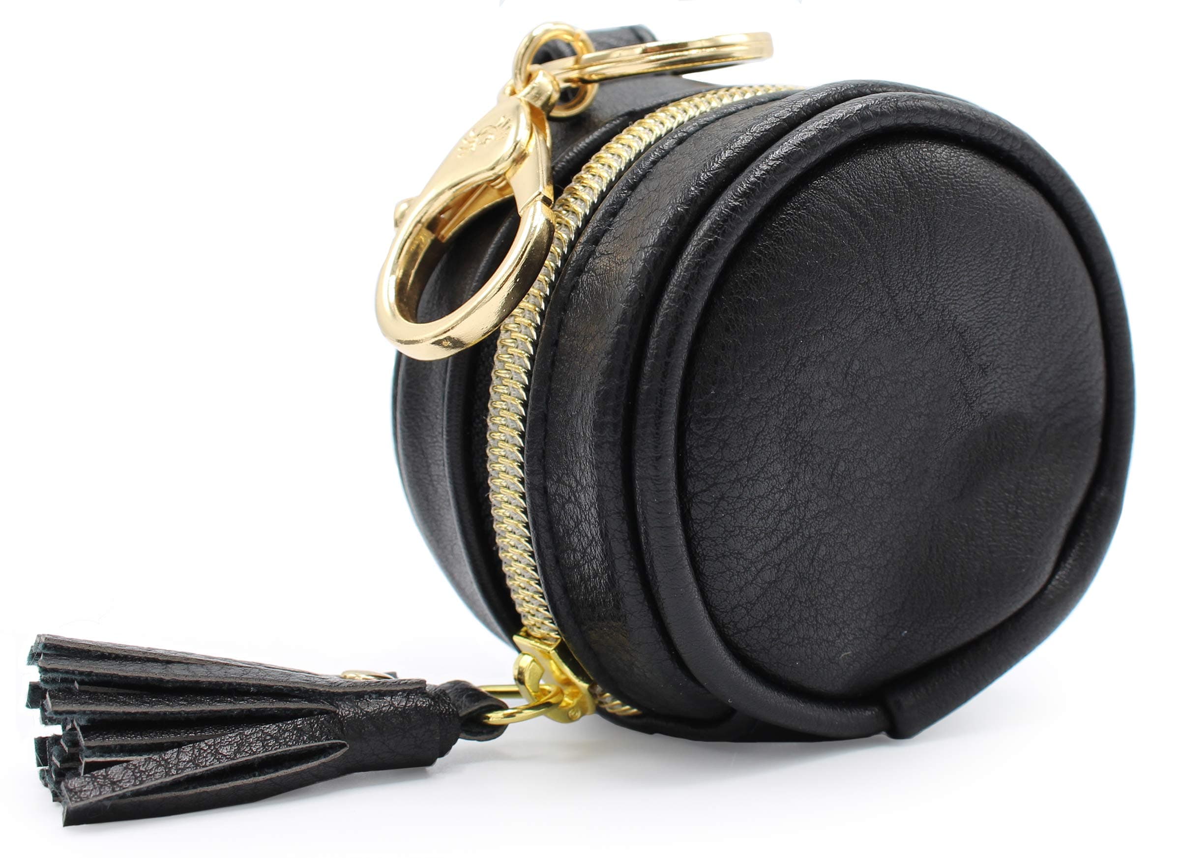 Itzy Ritzy Pacifier Holder Case with Clip - Pacifier Case Includes Clasp to Easily Attach to a Diaper Bag or Purse, Measures 2.5" in Diameter and Holds 2 Pacifiers (Black)