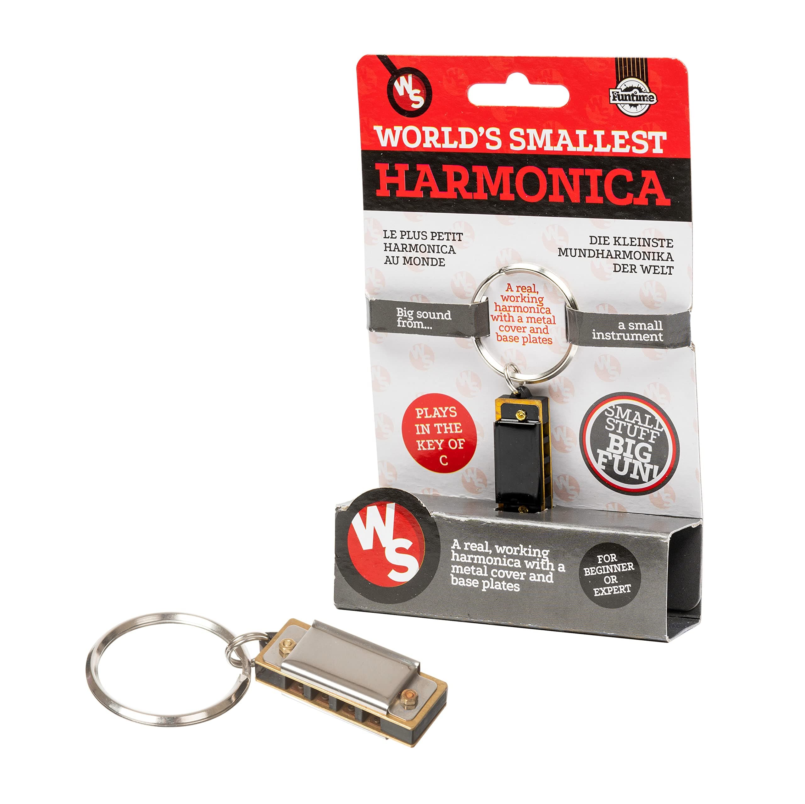 Funtime Gifts Mini Harmonica - World's Smallest Playable Harmonica in Key of C with Keychain, Metallic