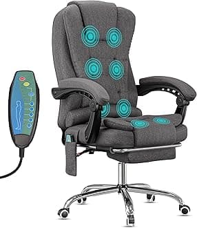 Blisswood Desk Chair with 8-Point Massage Function – Ergonomic PC Gaming Chair with Backrest, Height Adjustment, Swivel Base and Supportive Cushioning for Home Office & Study - Linen (Dark Grey)