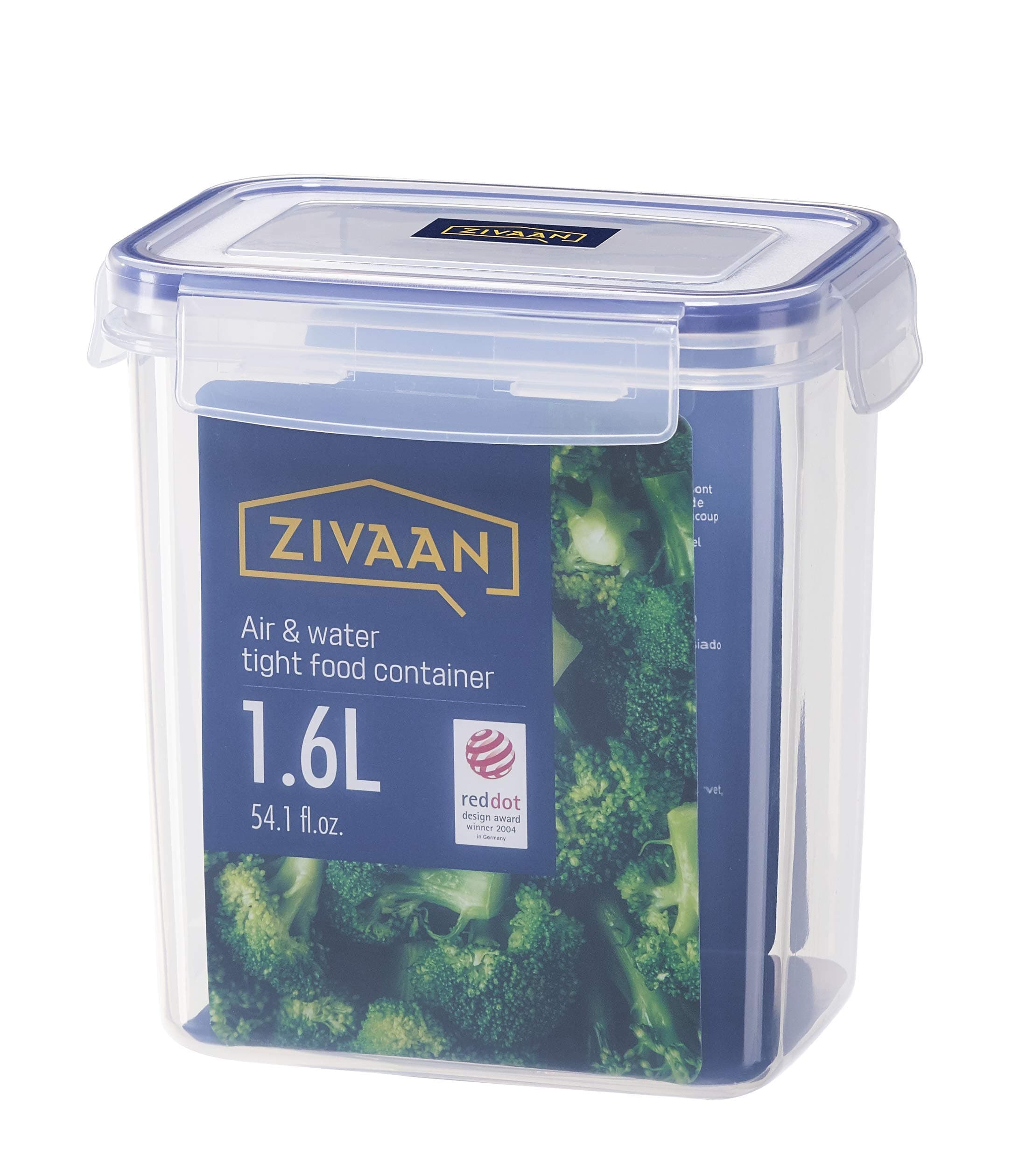 R22 Stackable Water and Airtight Rectangular Food Container, PP and Silicone, 1.6 L - Clear/Navy