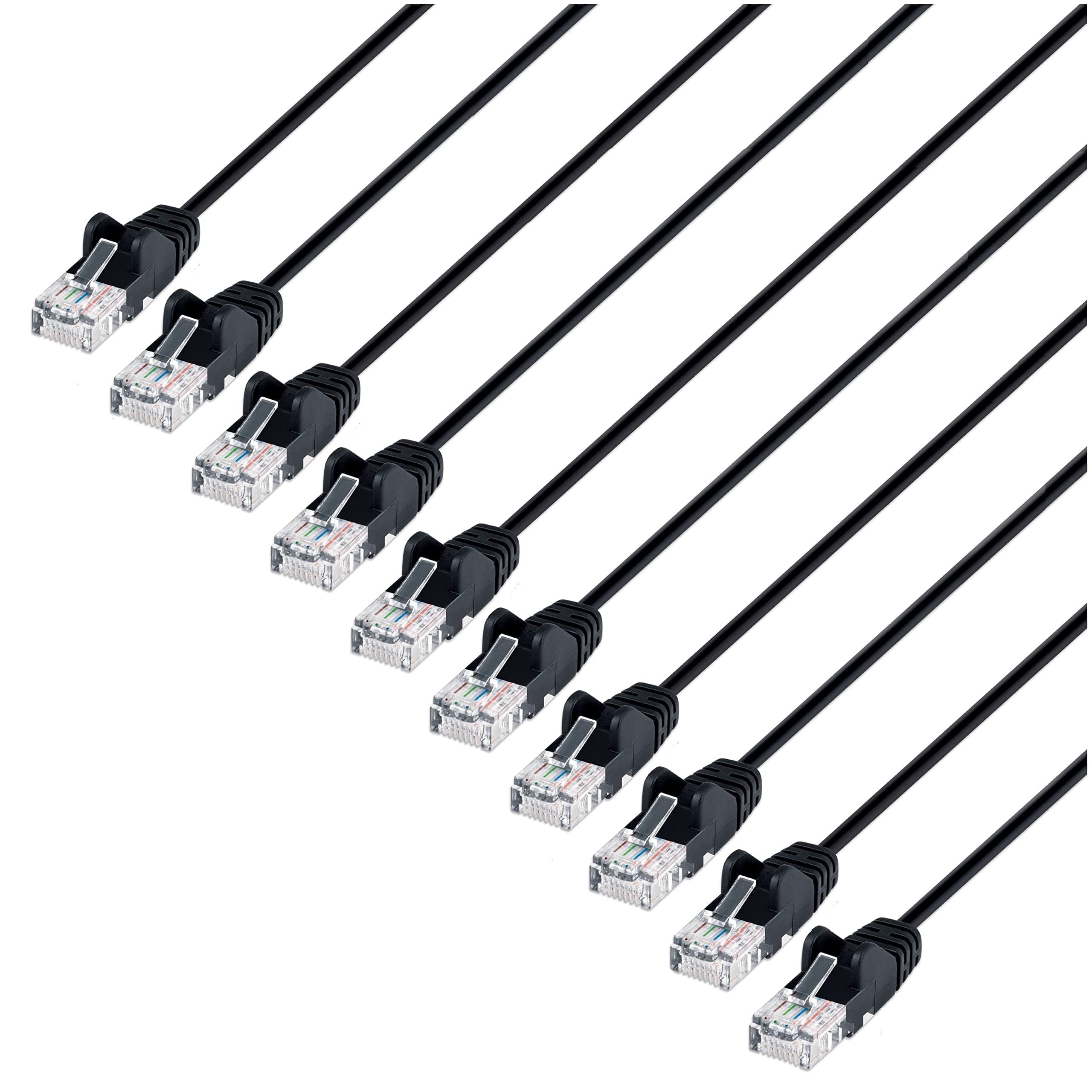 Intellinet Slim Cat6 Ethernet Network Patch Cable – 10-Pack - 10Gbps & 250MHz, Snagless Boot, 30AWG Pure Bare Copper Wire, Gold-Plated Contacts, Lifetime Mfg Warranty - 3ft, 10 Pack, Black