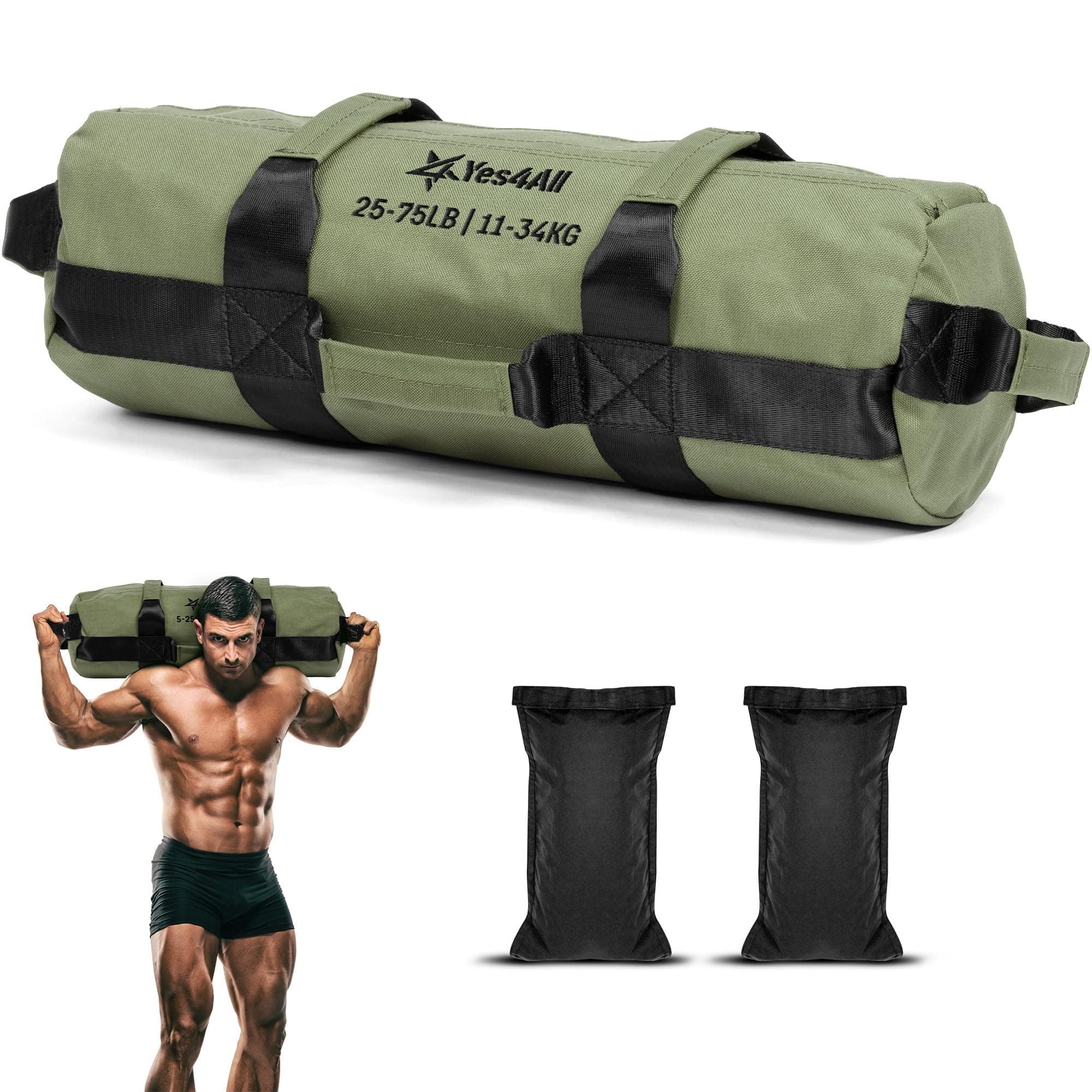 Yes4All Sandbags for Working Out, Adjustable Sand Bags for Weight Training with Handles, Multiple Colors & Sizes 5-200lbs