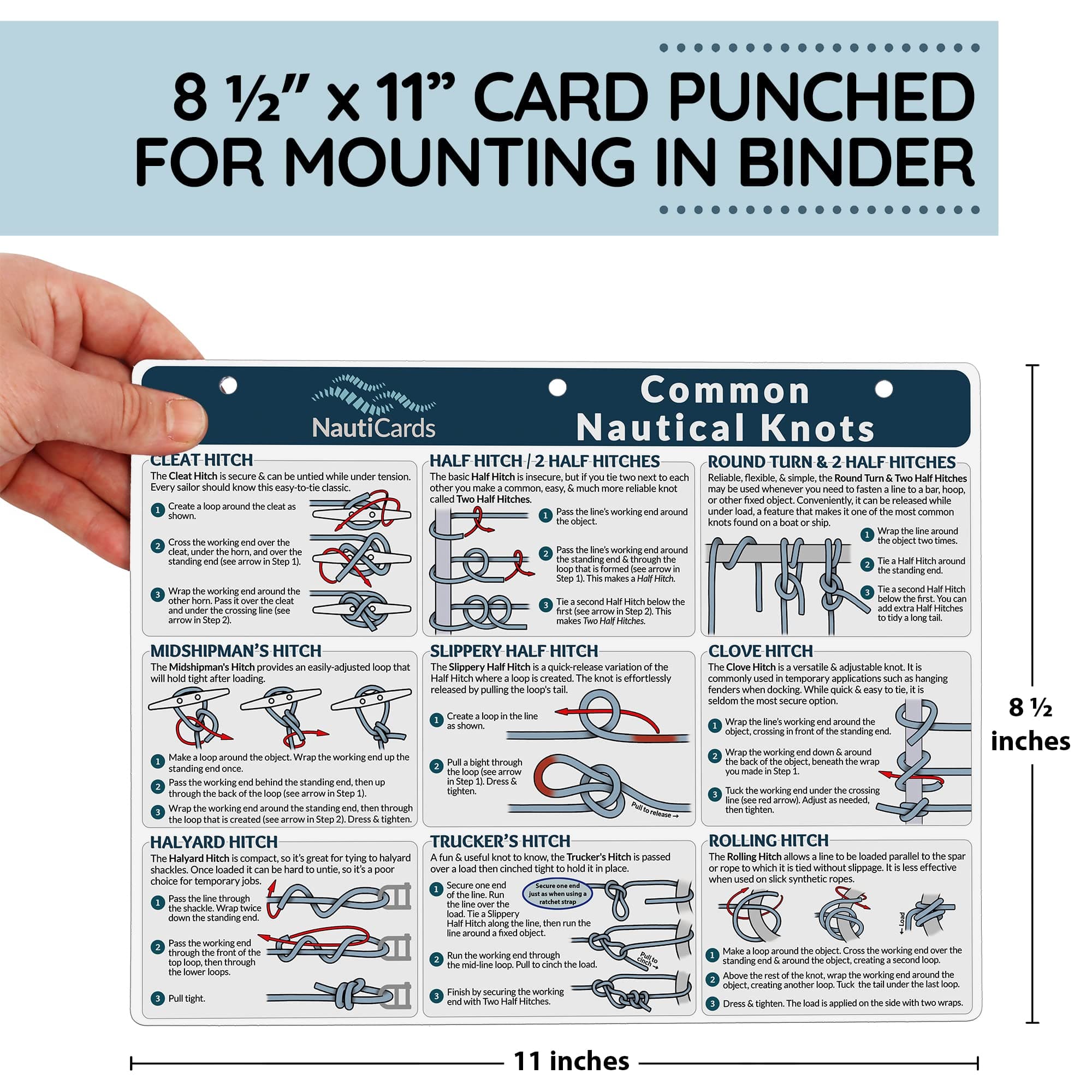 Nautical Knots Quick Reference Chart - Guide to 21 Sailing & Boating Knots on 8.5 x 11 Waterproof Card - from Boating Must Haves Collection