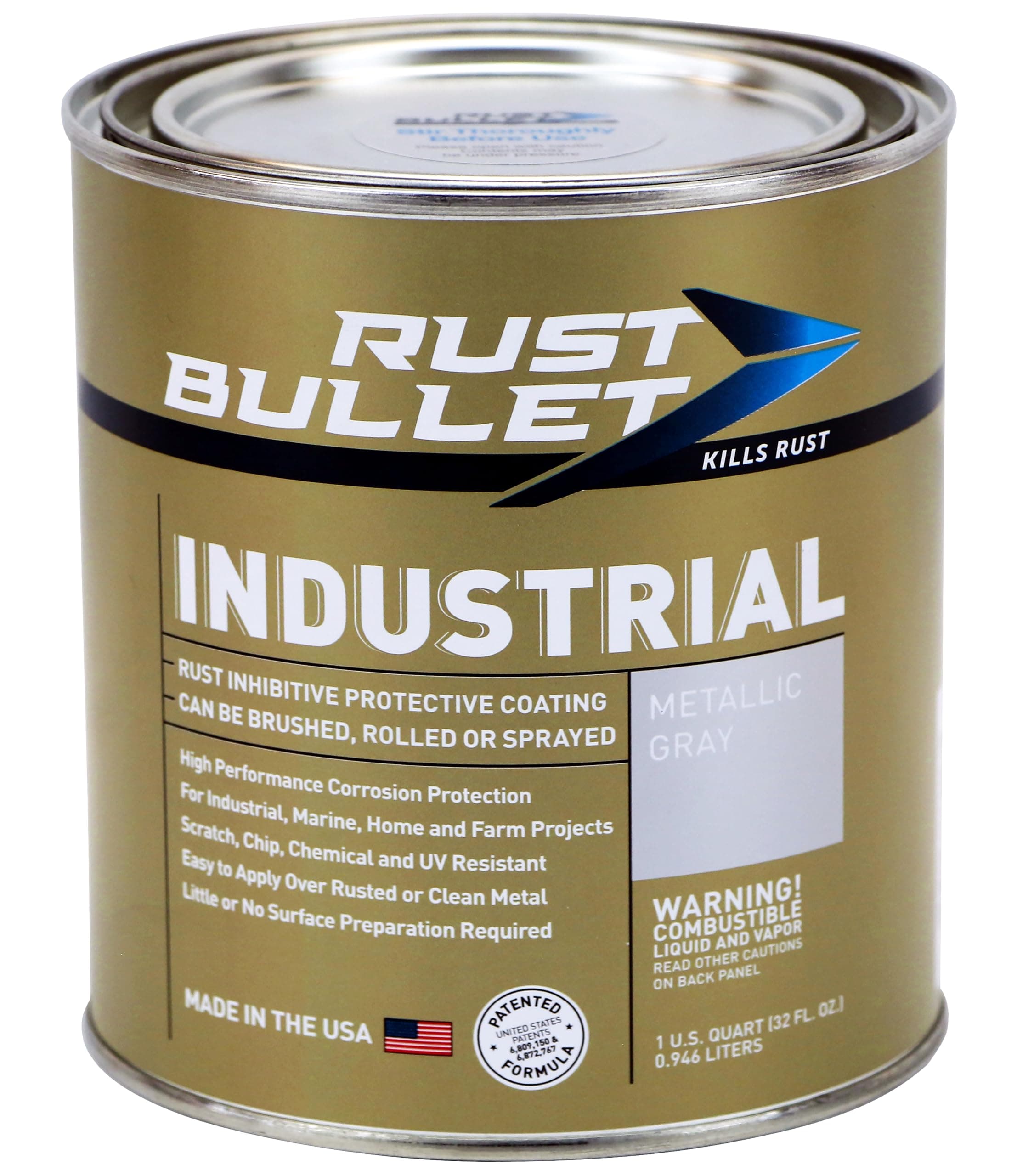 RUST BULLET Industrial - Metallic Grey - 1 Quart - Rust Proof Coating for Industrial, Marine, Home and Farm Projects, Chip and UV Resistant, Durable Finish