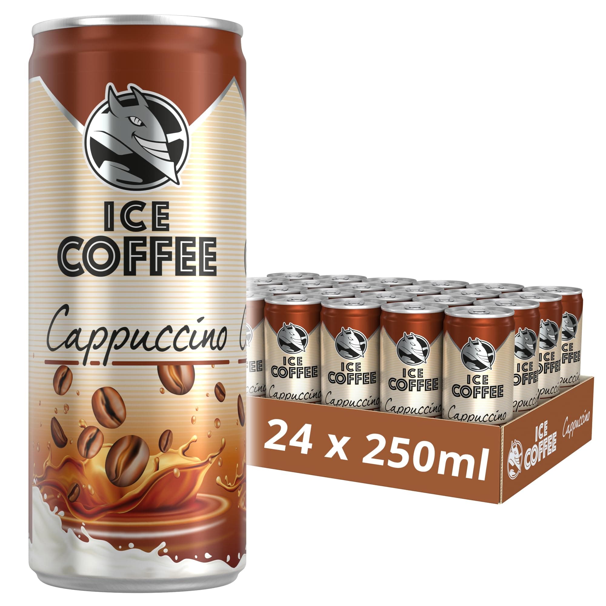 HELL Ice Coffee Cappuccino | 24 x 250ml Cans Multipack | 40mg/100ml Caffeine | Contains Arabica & Robusta Coffee Extracts | 75% UHT Milk | Ready To Drink