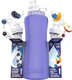 32oz. Matte Periwinkle Stainless Steel Water Bottle Starter Kit with Purple Lid, 2 Flavor Cartridges (1 LifeSip Blackberry Blueberry, 1 GoSip Berry Blue Punch) No Sugar, Zero Calorie Drink Mix