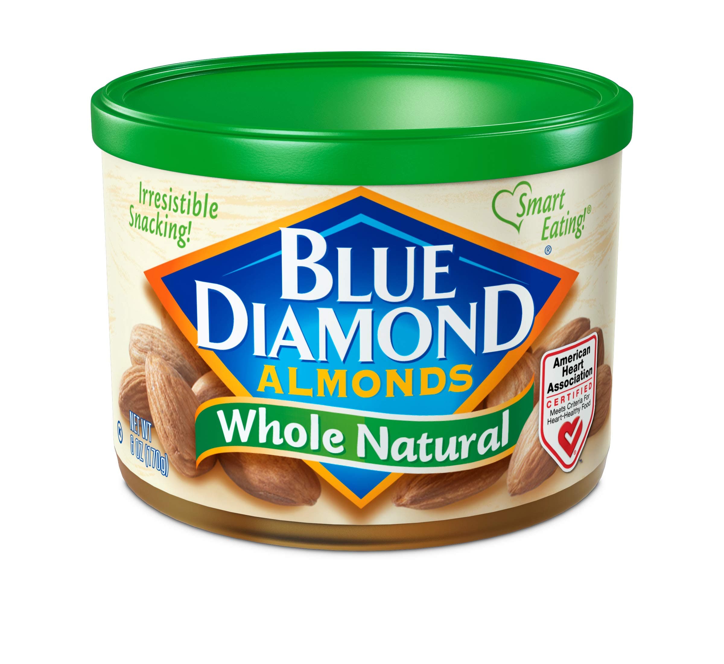 Blue Diamond Almonds, Whole Natural Raw Snack Nuts, GMO-Free, Protein, Fiber, No Artificial Colors or Flavors, No Gluten Ingredients, Smart Snacking for Lunch, Holidays, Cheese Boards, 6 Ounce Can