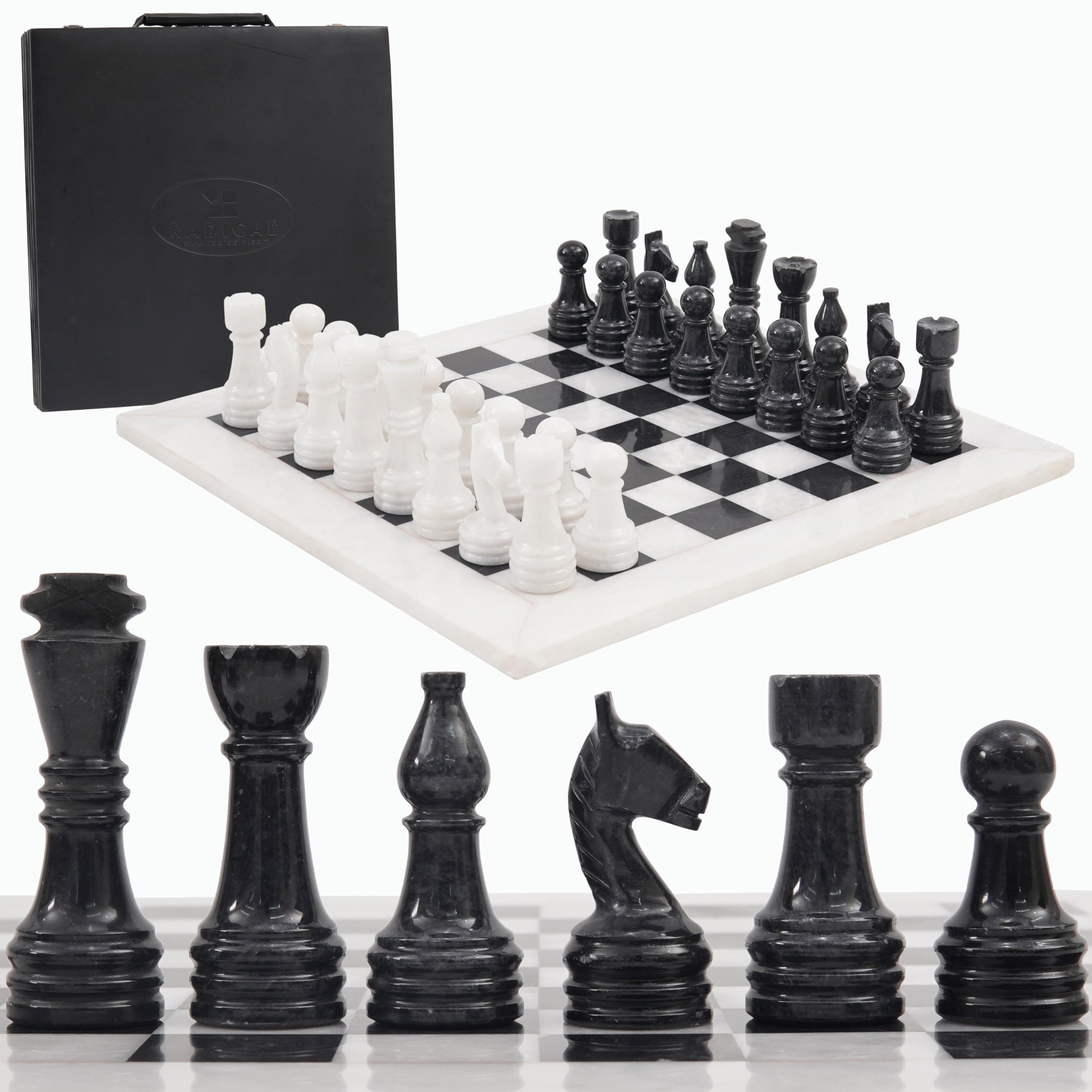 Radicaln Marble Chess Set 15" Inches with Storage Box Handmade White and Black Classic Board Game for Adults, Luxury Marble Chess Boards & Pieces for Gifts