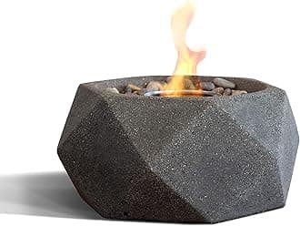 TerraFlame Geo Fire Bowl Table Top | Portable Concrete Fire Pit for Indoor and Outdoor | 3 Gel Fuel Cans | Clean Burning and Smoke-Free | Protective Cork Base | StoneCast Graphite Finish