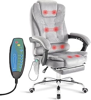 8 Point Massage Office Chair For Home Office,Executive Office Chair With Footrest 130° Reclining Computer Desk Chairs Adjustable Height 360° Swivel Recliner Chair (Velvet Grey)