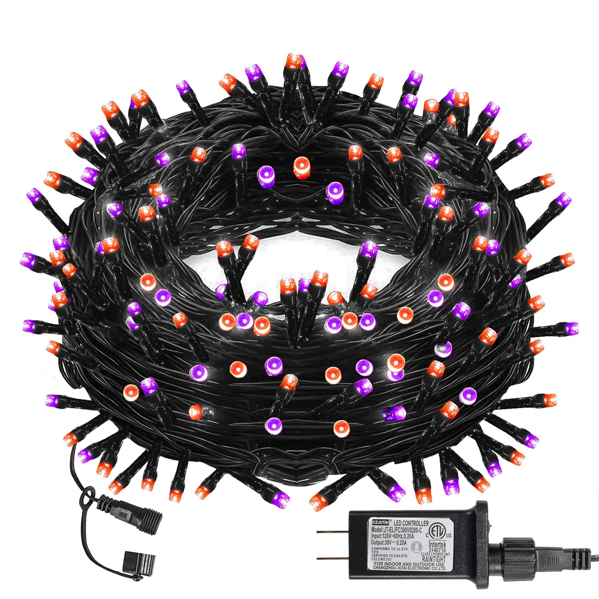 Halloween 300 LED String Lights, 100FT String Lights with 8 Lighting Modes, Halloween Decorations for Party Carnival Supplies, Outdoor Yard Garden Decor (Purple & Orange)