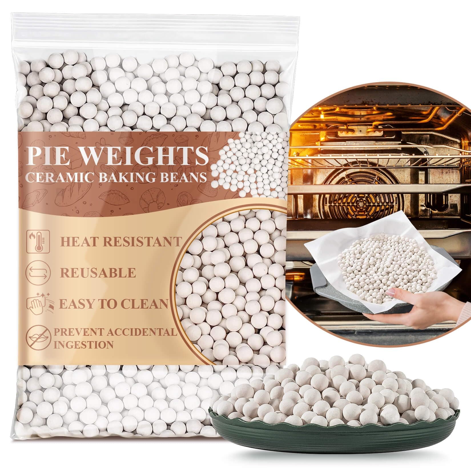 Sukh Pie Weights For Baking - Crust Ceramic Beans Reusable Natural Stoneware 1 Lb