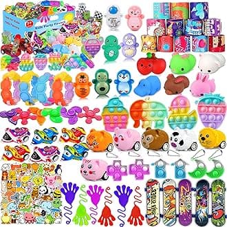 117 PCS Party Favors for Kids 4-8 8-12, Pop Fidget Toys, Treasure Box for Classroom, Pinata Filler, Goodie Bag Stuffers, Prize Box, Treasure Chest, Classroom Prizes