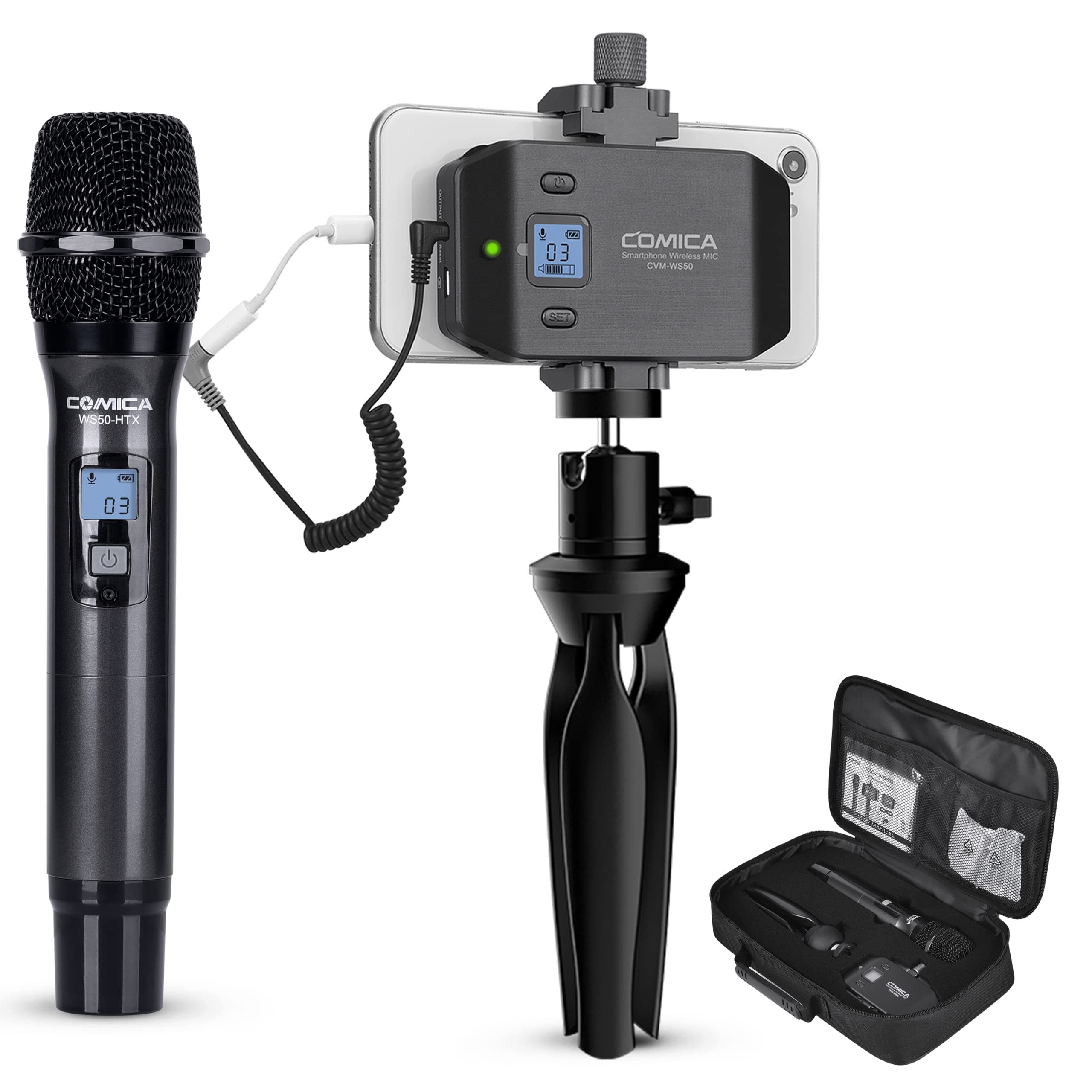 CVM-WS50 Wireless Handheld Microphone, Professional Handheld Interview Mic for iPhone, Android Phones, Camera, Reporter Mic for Content Creators, Interviews, Reporting, Podcast, Livestream