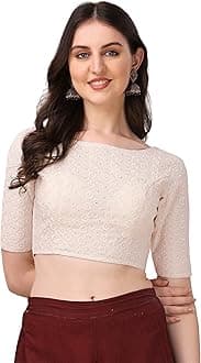 OOMPH! Traditional Cotton Fabric Blouse for Women | Elbow Length Sleeves | Wedding & Festival wear | Comfortable & Trendy Ethnic Wear | Readymade Blouse for Saree & Lehenga