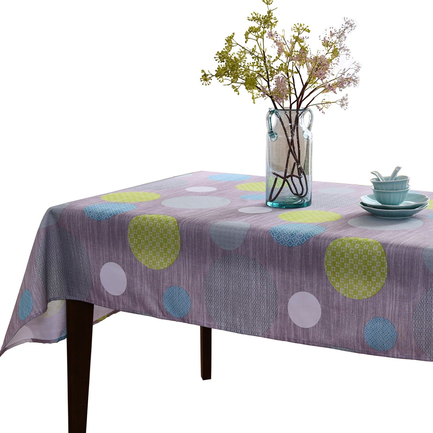 JIATER Elegant Printed Table Cloth Spillproof Polyester Fabric Rectangle Tablecloth (Polka Dot Blue, 60 x 104)