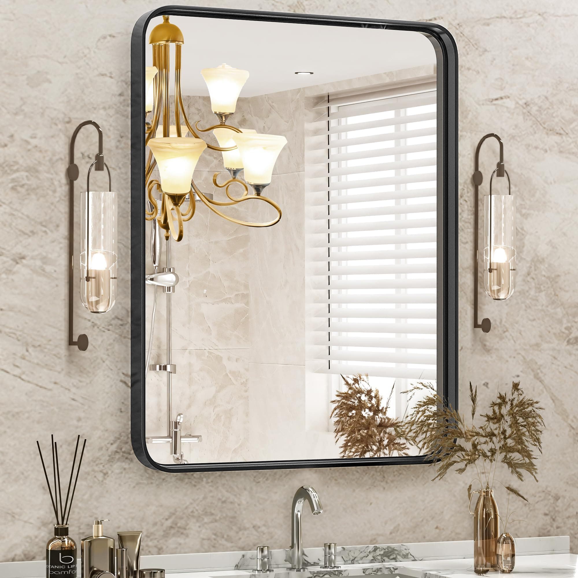 DUMOSVanity Rectangular Mirrors with Black Metal Frame for Basin Top Wall, 80 x 60 cm Large Colour Matte Mirror, Modern Decorative Toilet, Farmhouse, Corner, Horizontal or Vertical Hanging