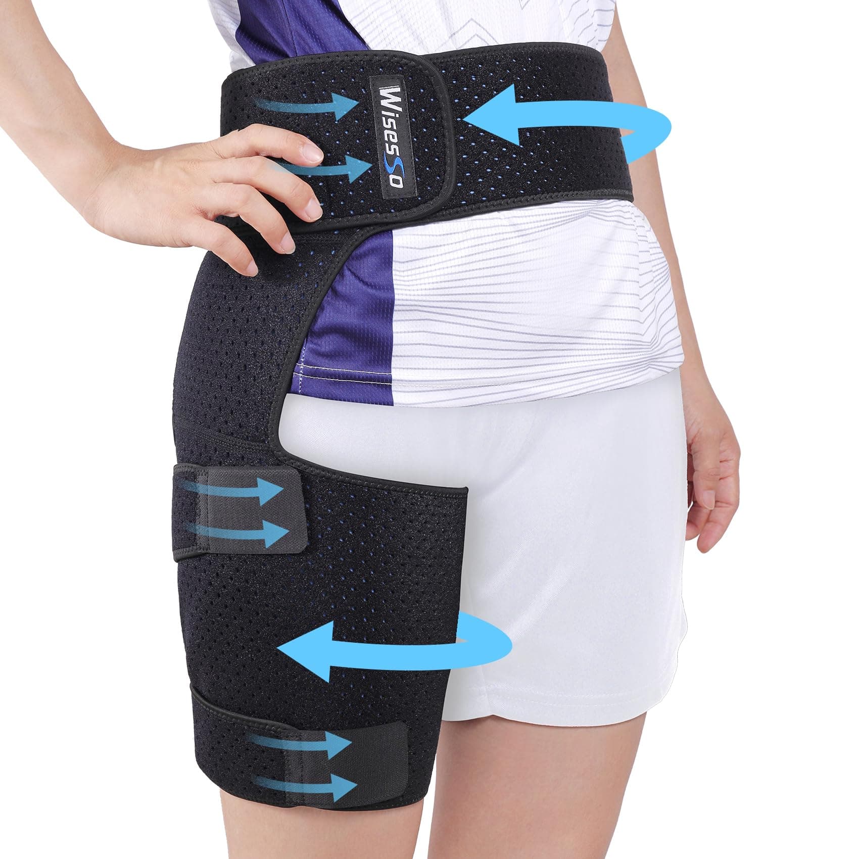 Hip Brace for Sciatica, Hip Flexor Compression Wrap for Sciatica Pain Relief, Hip Support for Groin, Thigh, Hamstring, Pulled Muscle Injury, Sciatic Nerve Brace For Men and Women, Blue