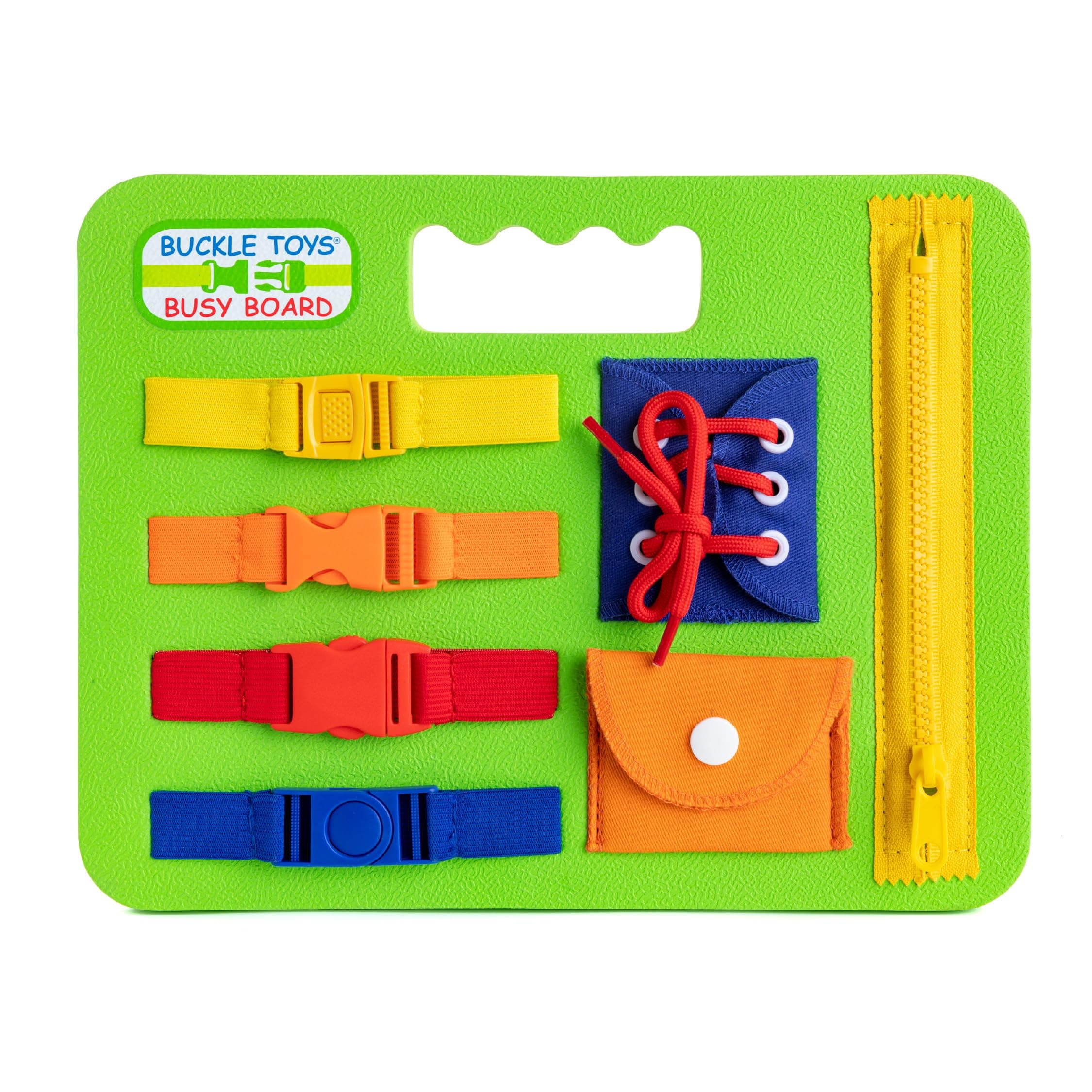 Busy Board - Montessori Learning Toy for Toddlers Road Trip Essentials - Foam Sensory Board - Develop Fine Motor Skills - Green
