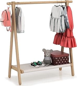 Dress up Rack, Child Garment Rack, Kids Clothing Rack with Storage Shelf (Natural Beech, 38" L x 14.5" W x 40" H)