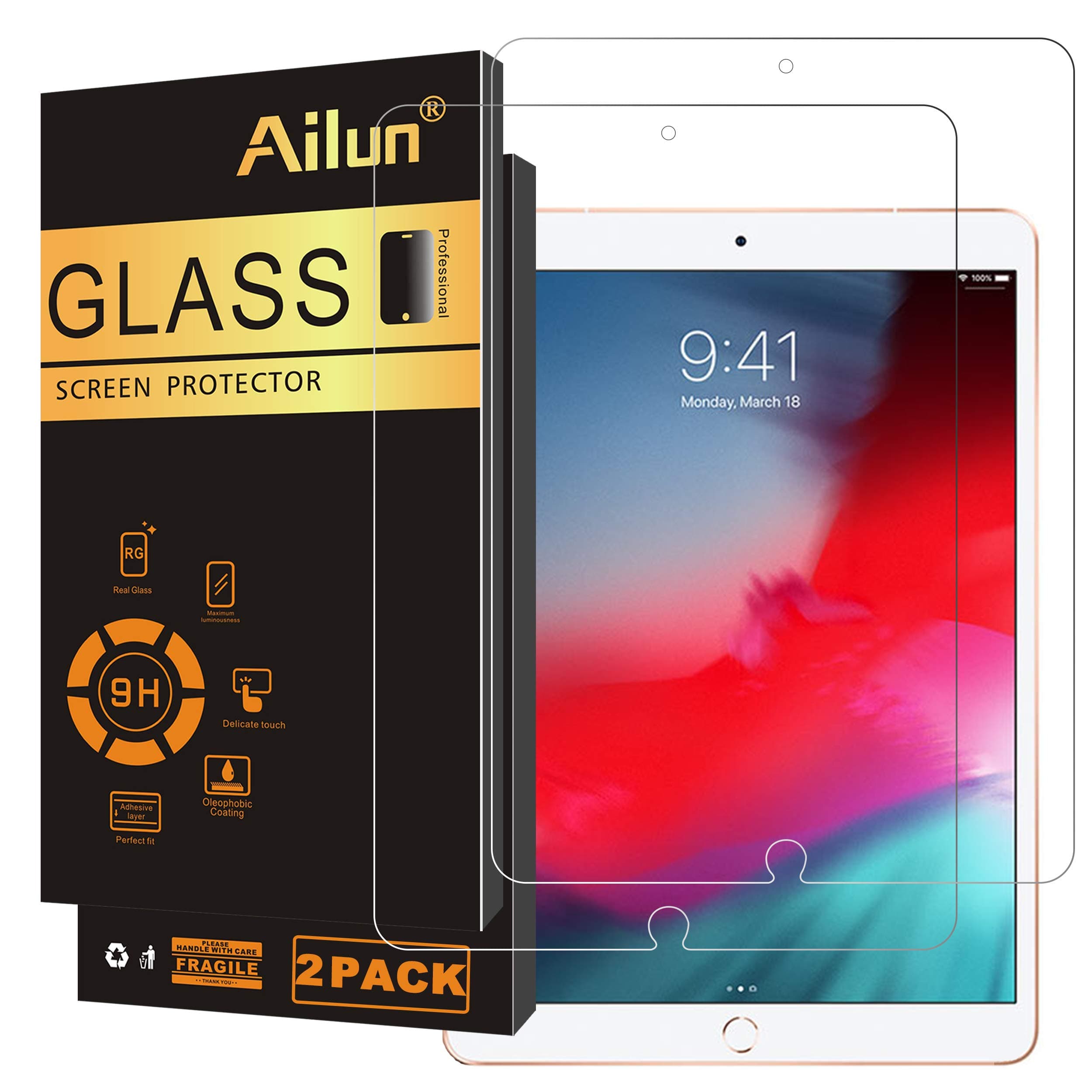 Ailun 2Pack Screen Protector for iPad Pro 10.5 2017 iPad Air 3 2019 10.5 Inch Tempered Glass 9H Hardness Apple Pencil Compatible Ultra Clear Anti Scratch Case Friendly