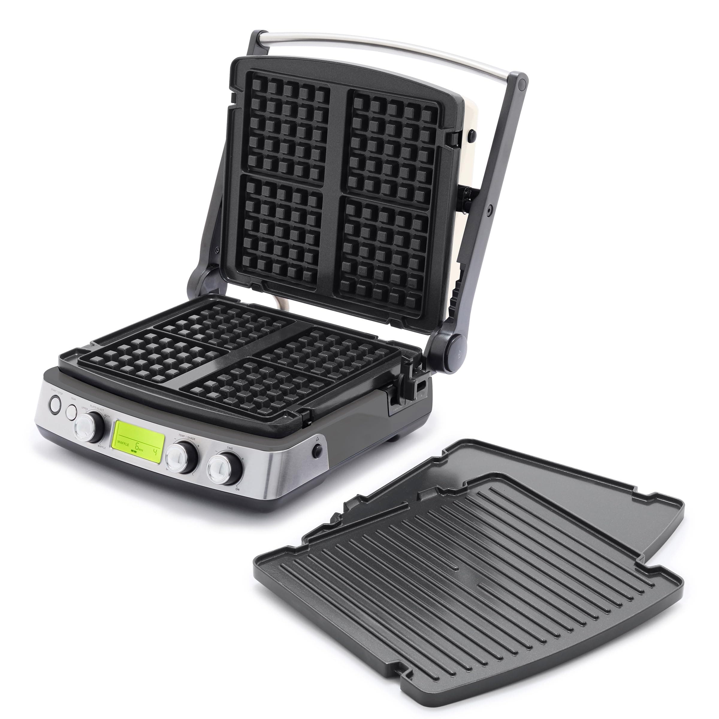 Elite 7-in-1 Multi-Function Contact Grill & Griddle, Healthy Ceramic Nonstick, Grill & Waffle Plates, Adjustable Shade & Shear, Closed Press/Open Flat Surface, PFAS-Free, Graphite