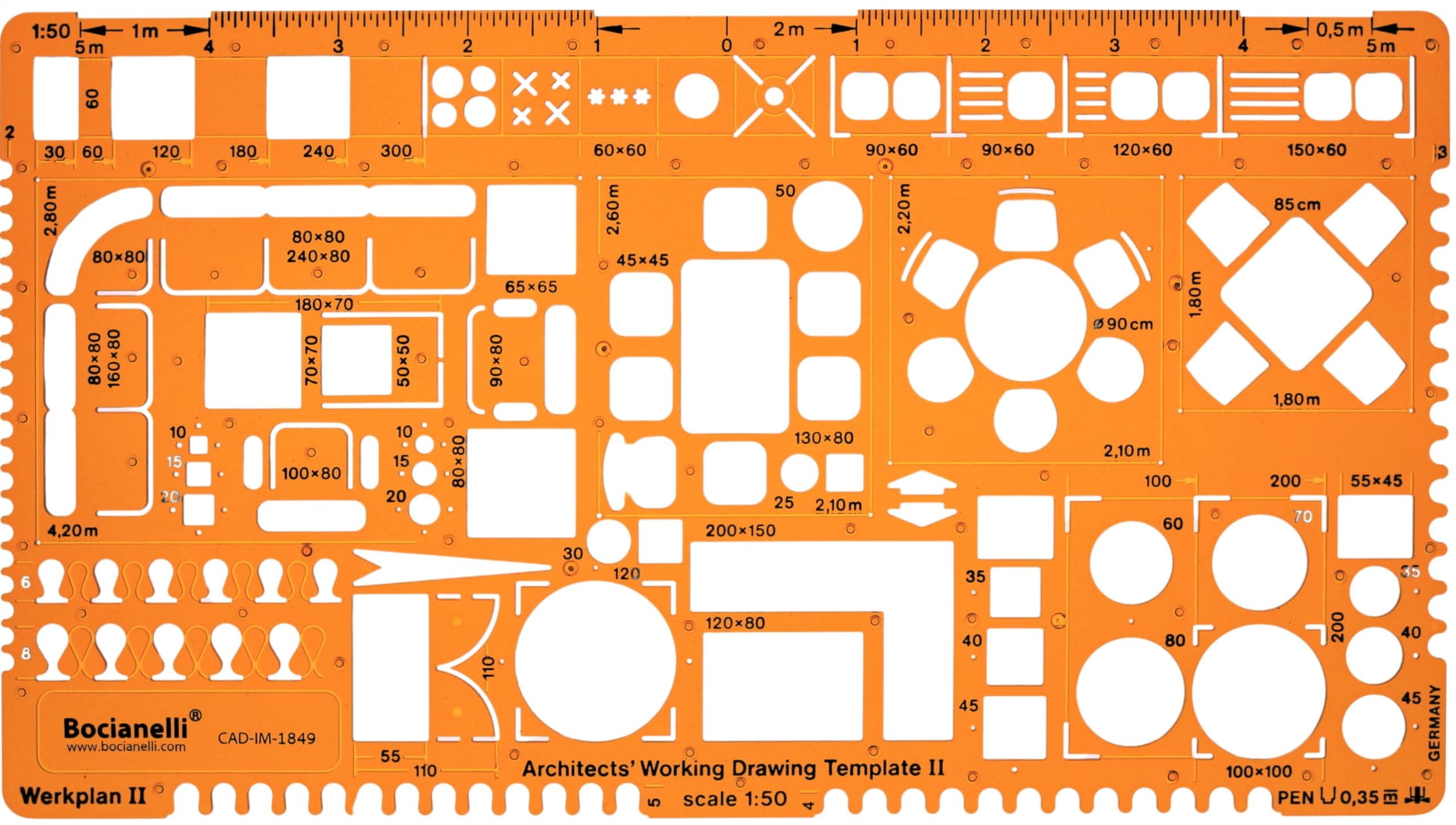 1:50 Scale Architectural Drawing Template Stencil - Architect Technical Drafting Supplies - Furniture Symbols for House Interior Floor Plan Design