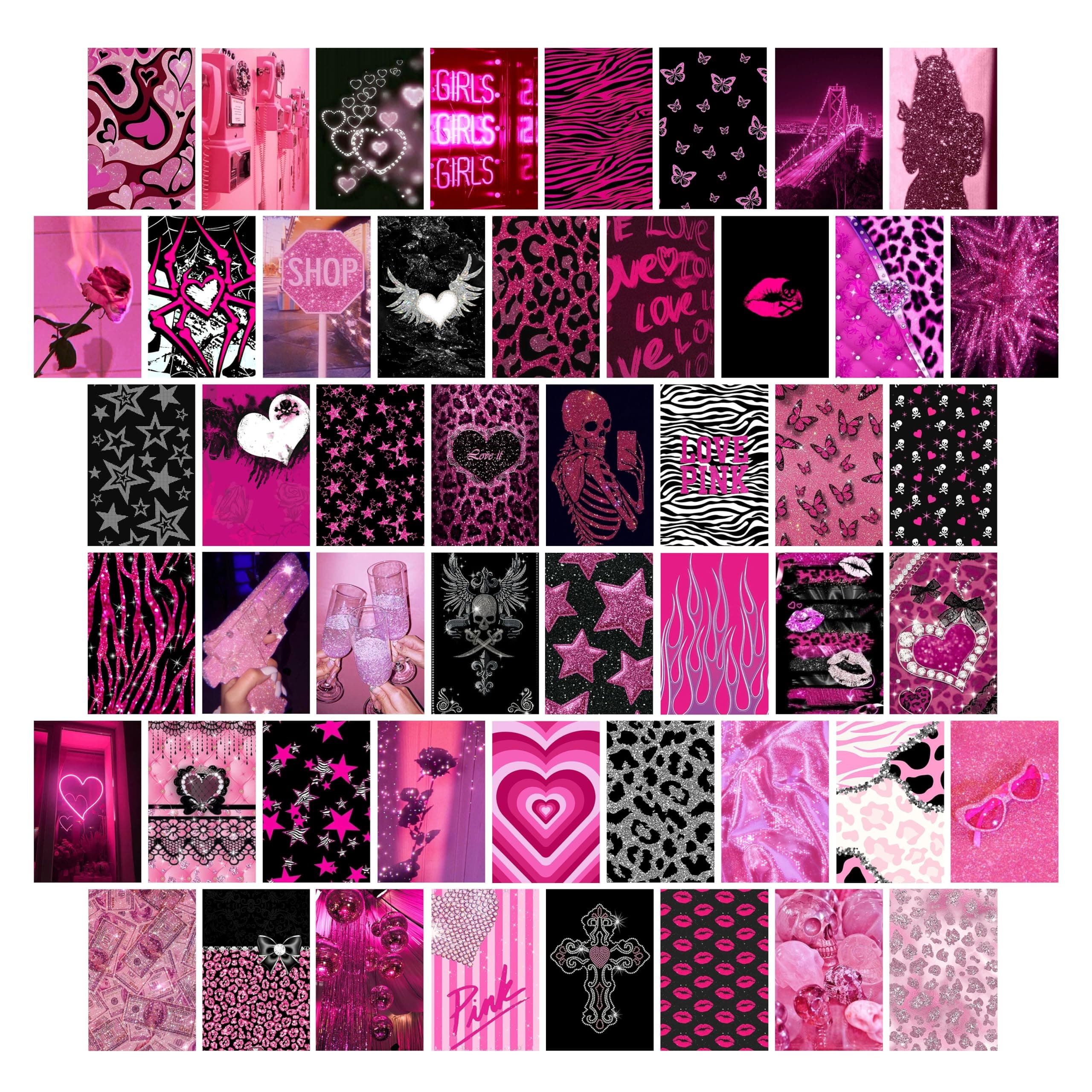 TwoDays Mcbling Room Decor Aesthetic Wall Collage Kit, Trashy Y2k Posters for Girls bedroom, 2000s Hot Pink Wall Art, Emo Baddie Prints for women Apartment.(Set of 50, 4" × 6")