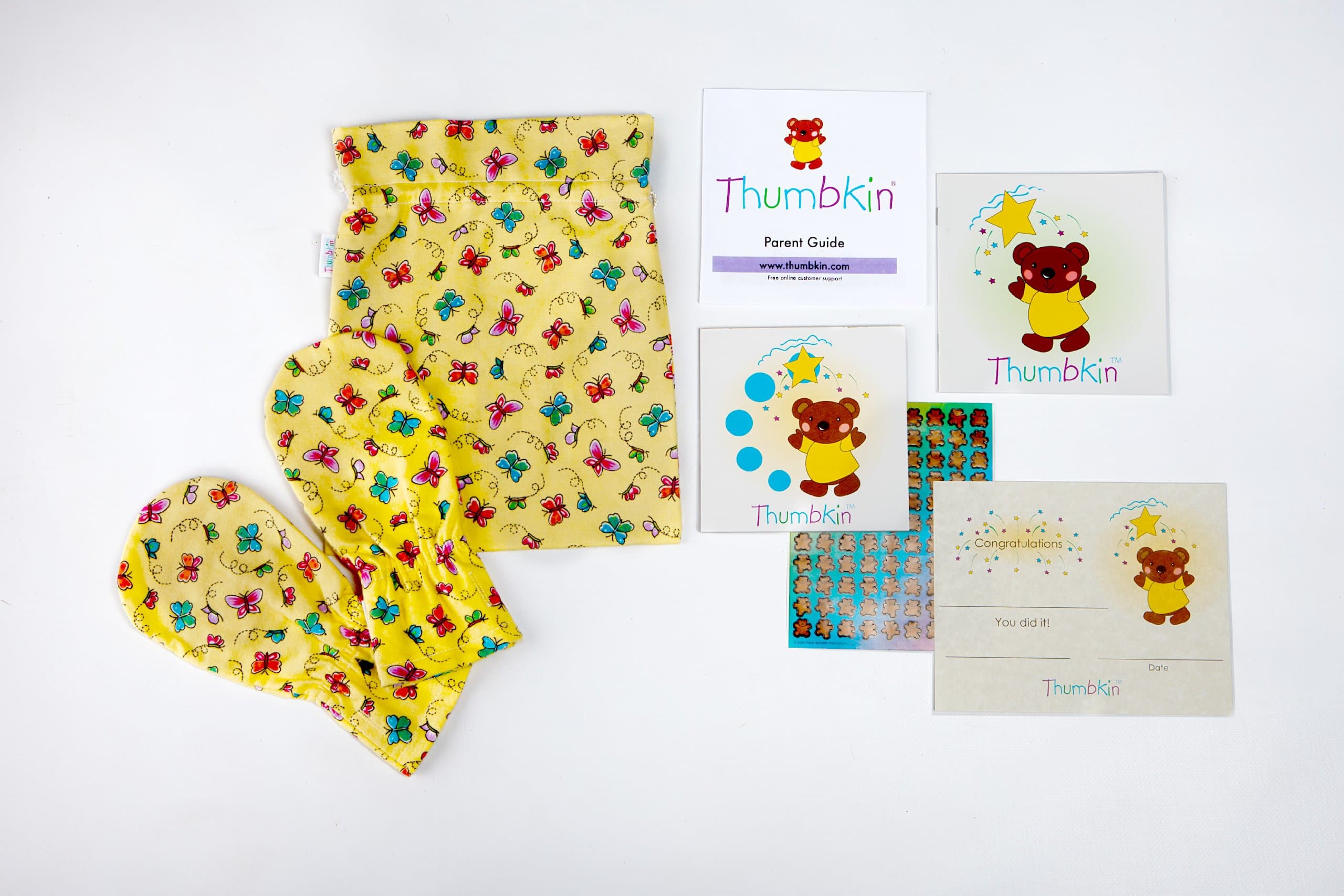 Stop Thumb Sucking Complete System with Step by Step Parent Guide - Butterfly Pattern -by Thumbkin - Small