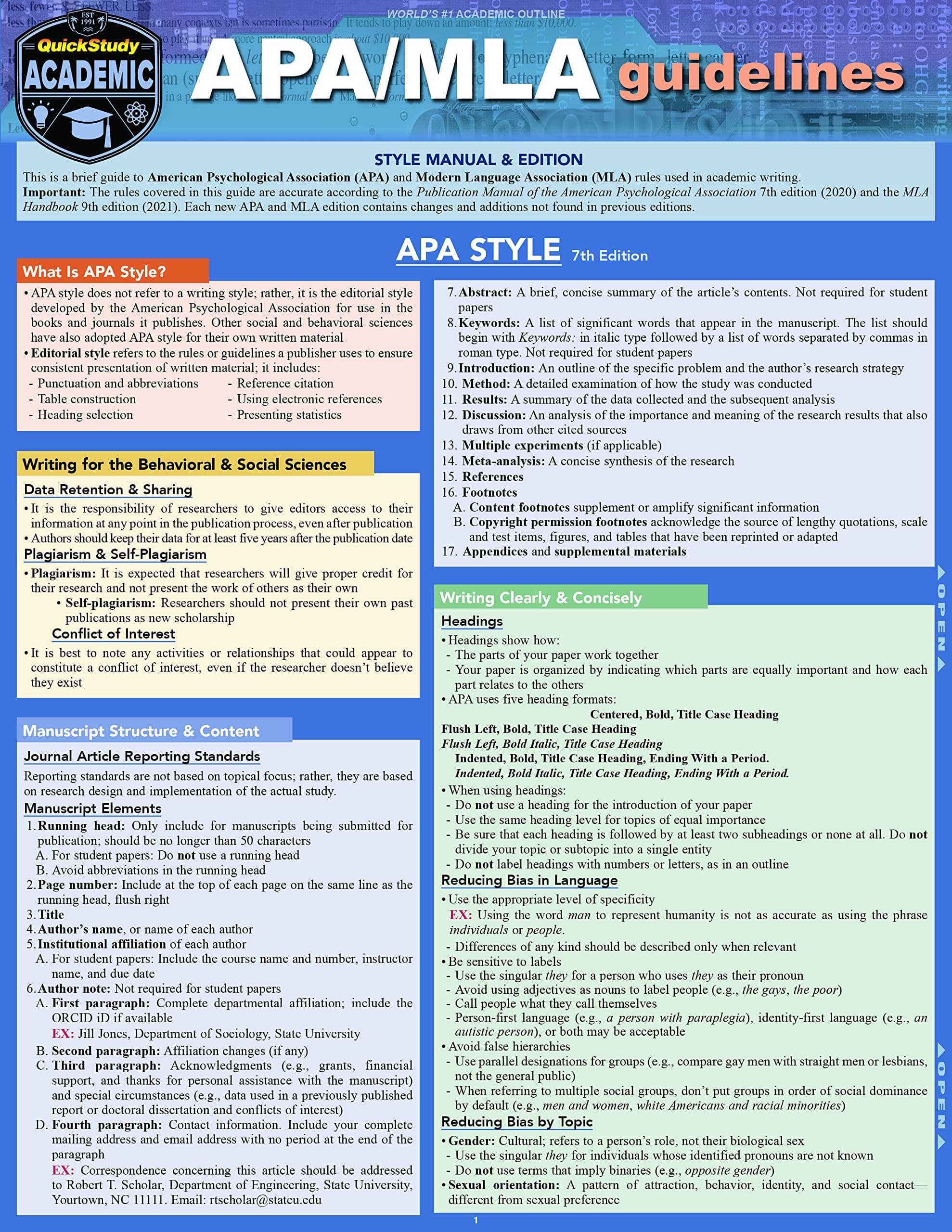 Apa/MLA Guidelines - 7th/9th Editions Style Reference for Writing: A Quickstudy Laminated Guide