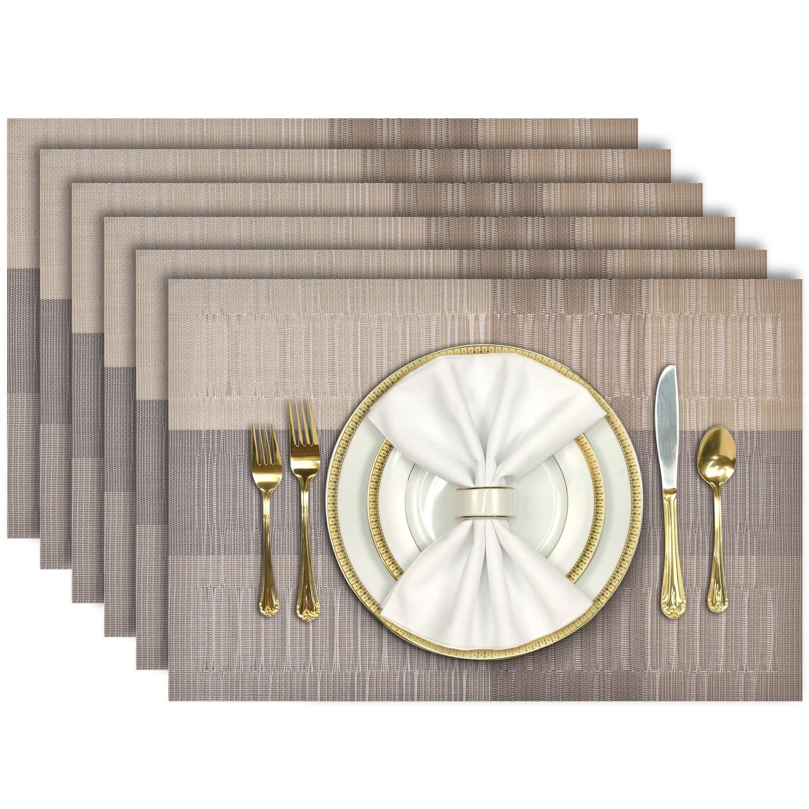 Placemats, Placemats Set of 6, Heat Resistant Place Mats, Washable PVC Table Mats, Woven Vinyl Plastic Placemats for Dining Table, Non-Slip Stain Resistant Kitchen Table Placemats Easy to Clean